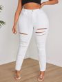 Plus Size Women's Distressed Slim Fit Denim Jeans