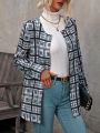 Women's Plaid Round Neck Single Breasted Coat