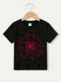 Boys' Casual Spider Web Print Round Neck T-shirt Suitable For Summer