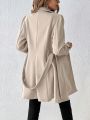 SHEIN Frenchy Women's Solid Color Lapel Double-breasted Wool Coat With Waist Belt