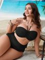 SHEIN Swim Vcay Plus Size Solid Color Halter Bikini Top