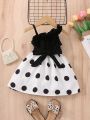 Baby Polka Dot Asymmetrical Neck Belted Dress