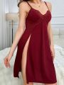 Lace Trimmed High-Slit Hem Cami Sleep Dress