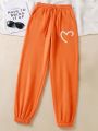 Heart Print Drawstring Waist Sweatpants