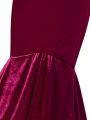 Teen Girl Mermaid Hem Velvet Cami Dress With Choker