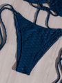 SHEIN Swim Basics Bikini Swimsuit Set With Circular Decoration And Knotted Side, Summer Beachwear