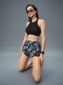 Fake Two Piece Printed Running Shorts