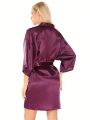 1pc Solid Color Sexy Satin Silk-like Robe (short)