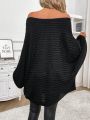 Off-Shoulder Batwing Sleeve Pullover Sweater