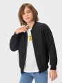 SHEIN Boys Slant Pockets Teddy Lined Bomber Jacket