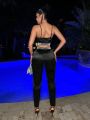 SHEIN SXY Sexy & Shiny Party Halter Top & Long Pants Two Piece Outfit