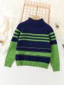 Young Boys Striped Pattern Mock Neck Sweater