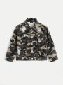 SHEIN Boys Casual Loose Irregular Cut Camouflage Denim Jacket
