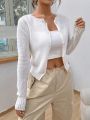SHEIN EZwear Button Front Ribbed Knit Cardigan