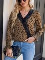 Lace Splice Printed Wrap Blouse