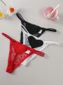 3pcs/Set Women'S Heart Shaped Lace Thongs