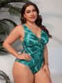 SHEIN Swim Vcay Plus Size One-Piece Swimsuit With Water Ripples & Hollow Out Detailing