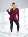 Yoga Basic Plus Size Solid Color Thumbhole Long Sleeves Zip-Up Sport Jacket