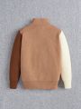 SHEIN Kids EVRYDAY Young Boy Color Block Mock Neck Sweater