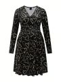 Marina Oliveira Plus Size Women's Heart Pattern Print Dress With Waistline Pleats