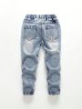 Young Boy Elastic Waist Washed Jeans