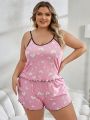 Plus Size Women's Heart Shaped Camisole & Shorts Homewear