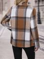 SHEIN Frenchy Plaid Waterfall Collar Open Front Overcoat