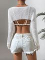 SHEIN Swim Basics Hollow Out Crop Top Without Bra