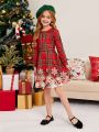 SHEIN Kids EVRYDAY Tween Girl 1pc Plaid & Floral Print Dress