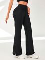 Solid Split Hem Flare Leg Sports Pants