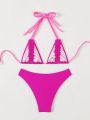 SHEIN Swim Y2GLAM Ruched Halter Neck Drawstring Detail Bikini Swimsuit