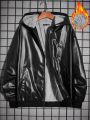 Manfinity Men Letter Patched Detail Teddy Lined PU Leather Jacket