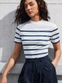 SHEIN BIZwear Women'S Striped Short Sleeve T-Shirt