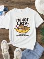 SHEIN Kids EVRYDAY Girls' (Big) Cartoon Slogan Printed T-Shirt