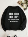 Plus Slogan Graphic Thermal Lined Sweatshirt