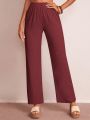 SHEIN LUNE Solid Elastic Waist Wide Leg Pants