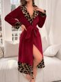 Leopard Pattern Belted Flannelette Robe