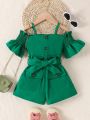 SHEIN Kids FANZEY Young Girl Summer Fresh Solid Color Casual 2-Piece Outfit, New Arrival