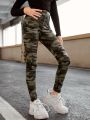 SHEIN Kids EVRYDAY Girls Camo Print Ripped Leggings