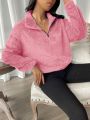 SHEIN Privé Slouchy Half Zip Plush Pullover Sweater