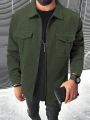 Men Flap Pocket Zip Up Overcoat