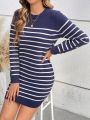 SHEIN Frenchy Button-embellished Striped Sweater Dress Without Belt