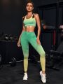 Breathable Color Block Racer Back Sports Bra & Leggings Set