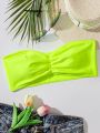 SHEIN Swim Basics Women'S Fluorescent Green Bandeau Bikini Top With Ruched Detail