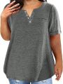 Women's Plus Size Half Button V-neck T-shirt