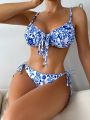 SHEIN DD+ Floral Print Front Knot Bikini Swimsuit Set