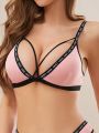 Women's Wireless Bra With Letter Pattern And Cross Detail