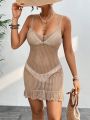 SHEIN Swim BohoFeel 1pc Women'S Knitted Cover Up Dress With Hollow Out Design
