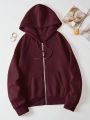 Zip Up Drawstring Thermal Lined Hoodie