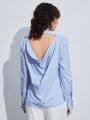 SHEIN BIZwear Women'S Striped Shirt With Drape Design On Back